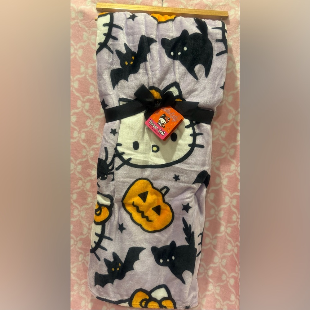 Hello Kitty Purple, Black and Orange Halloween Throw Blanket